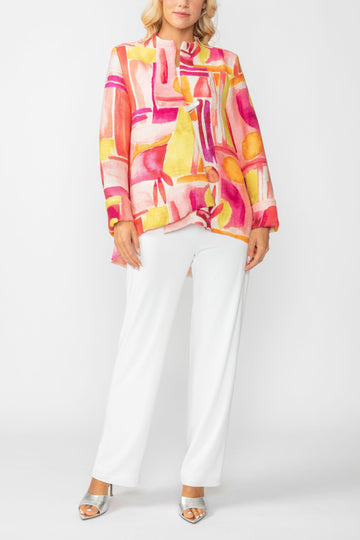 Pink One Button Jacket Abstract Print